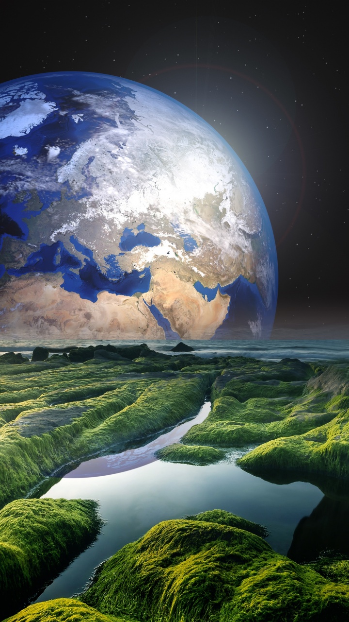 Earth Wallpaper 4K, Space, Stars, Green, Solaris, Water, Sea, Space, #2051